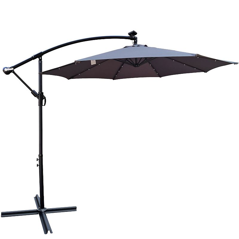 F.C Design 10 ft Outdoor Patio Umbrella with Solar Powered LED Lights， Waterproof， 8 Ribs， Crank and Cross Base for Garden， Deck， Backyard， Pool Shade