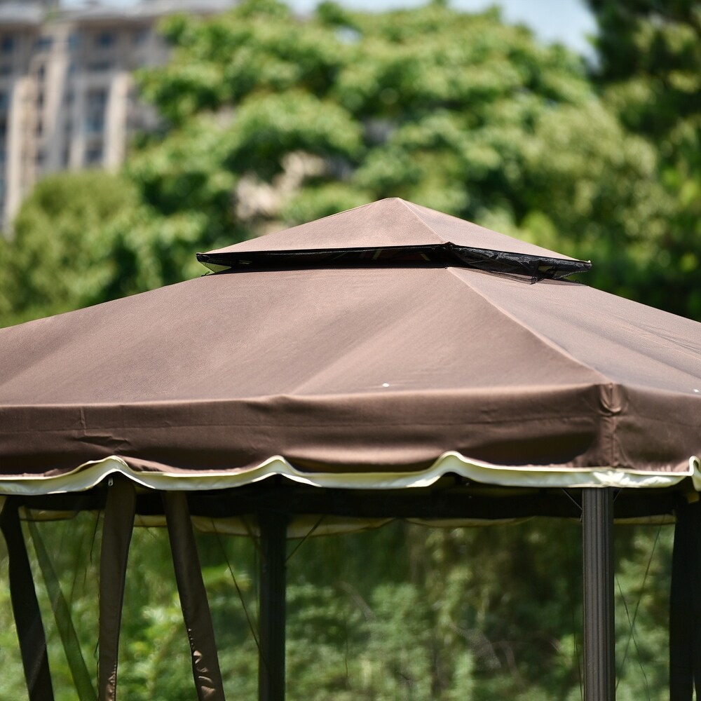 9.8Ft. Wx8.8Ft. H Outdoor Steel Vented Dome Top Patio Gazebo Brown