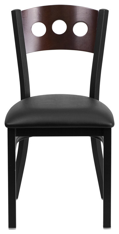 Black 3 Circle Back Metal Restaurant Chair  Walnut Wood Back  Black Vinyl Seat   Transitional   Dining Chairs   by Morning Design Group  Inc  Houzz