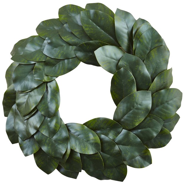 Artificial Magnolia Leaf Wreath Nearly Natural