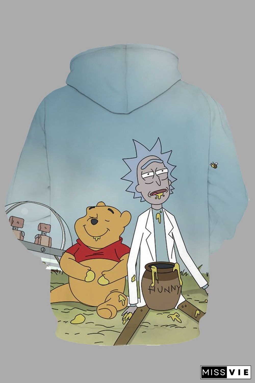 Street 3D Gray Digital Rick and Morty Printed Hooded Sweatshirt