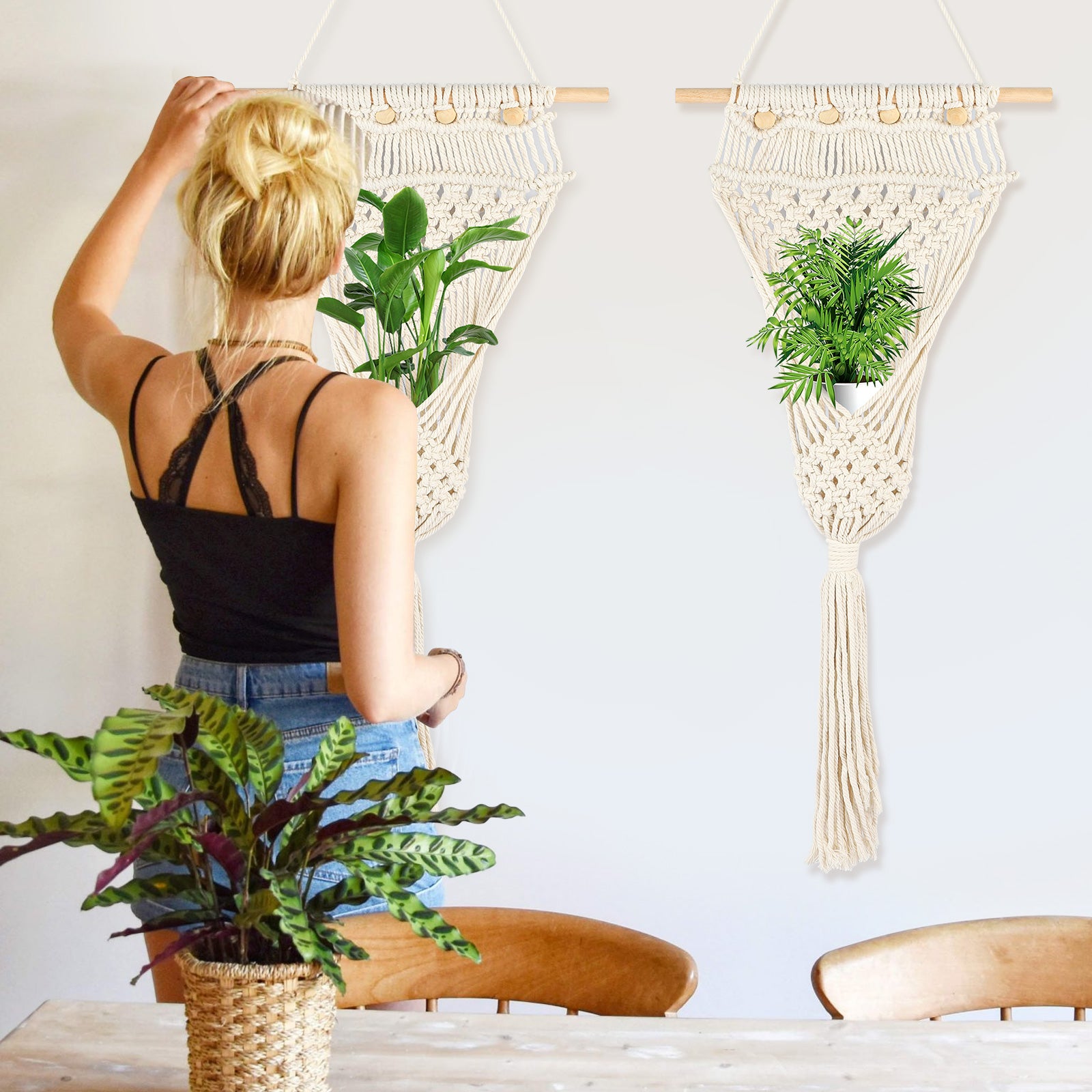 Macrame Woven Wall Tapestry, EEEkit 31.5in Macrame Plant Hanger Indoor Outdoor Hanging Planter Shelf, Boho Bohemian Home Decor Hanging Baskets for Plant Ornament Craft Gifts