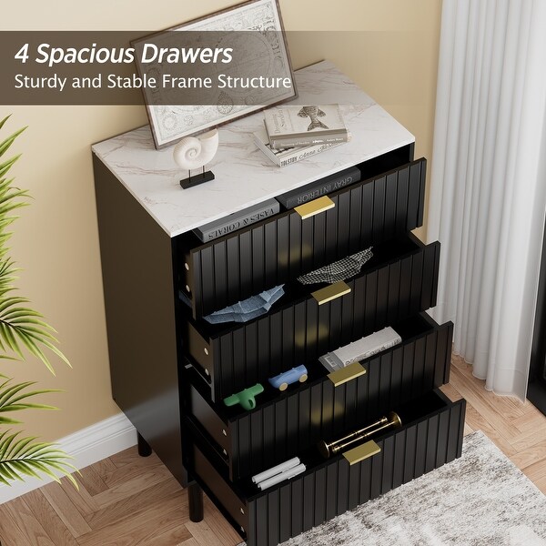 4 Drawers Chest Of Dresser Storage Imitation Marble Texture Tower Cabinet Bedroom Organizer - - 37353993