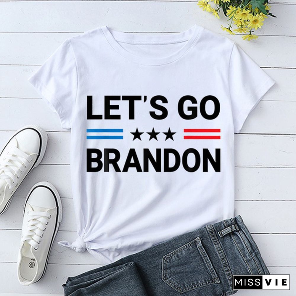 Cute Let's Go Brandon Print T-shirts For Women Summer Lovely Short Sleeve Casual T-shirts Funny Ldies Round Neck Tops