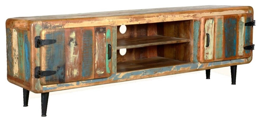 Medway Retro Reclaimed Wood Large TV Media Console w Center Shelves   Farmhouse   Entertainment Centers And Tv Stands   by Sierra Living Concepts Inc  Houzz