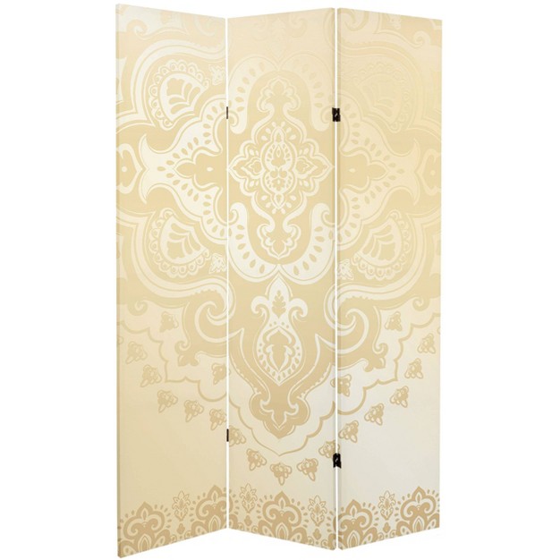 Double Sided Mandala Pattern Canvas Room Divider Ivory Oriental Furniture