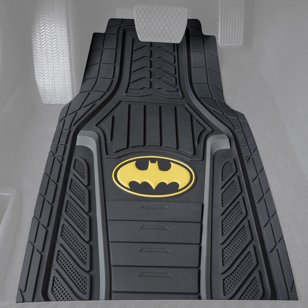 Superhero Car Floor Mats， Officially Licensed Warner Bros DC Comics， All Weather Interior Auto Protection， Heavy Duty Rubber Liners for Car Truck Van SUV， Batman