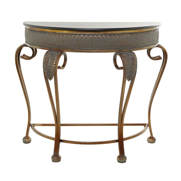 Gold Tone Iron Traditional Demi Lune Half Moon Console Table - 41 x 19 x 33