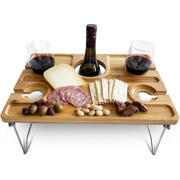 Portable Bamboo Wine Picnic Table Tray