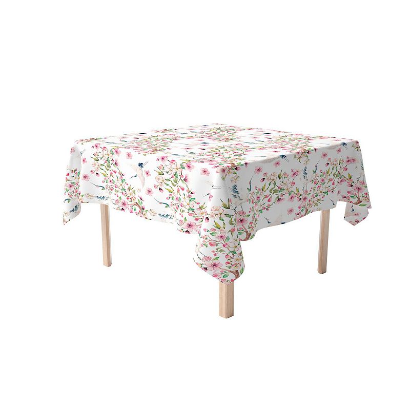 Square Tablecloth， 100% Polyester， 70x70， Cranes and Pink Flowers