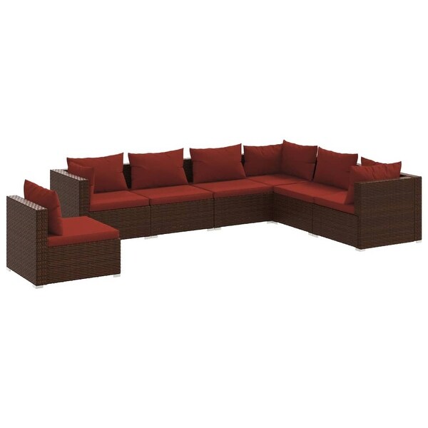 vidaXL Patio Lounge Set with Cushions Poly Rattan Brown