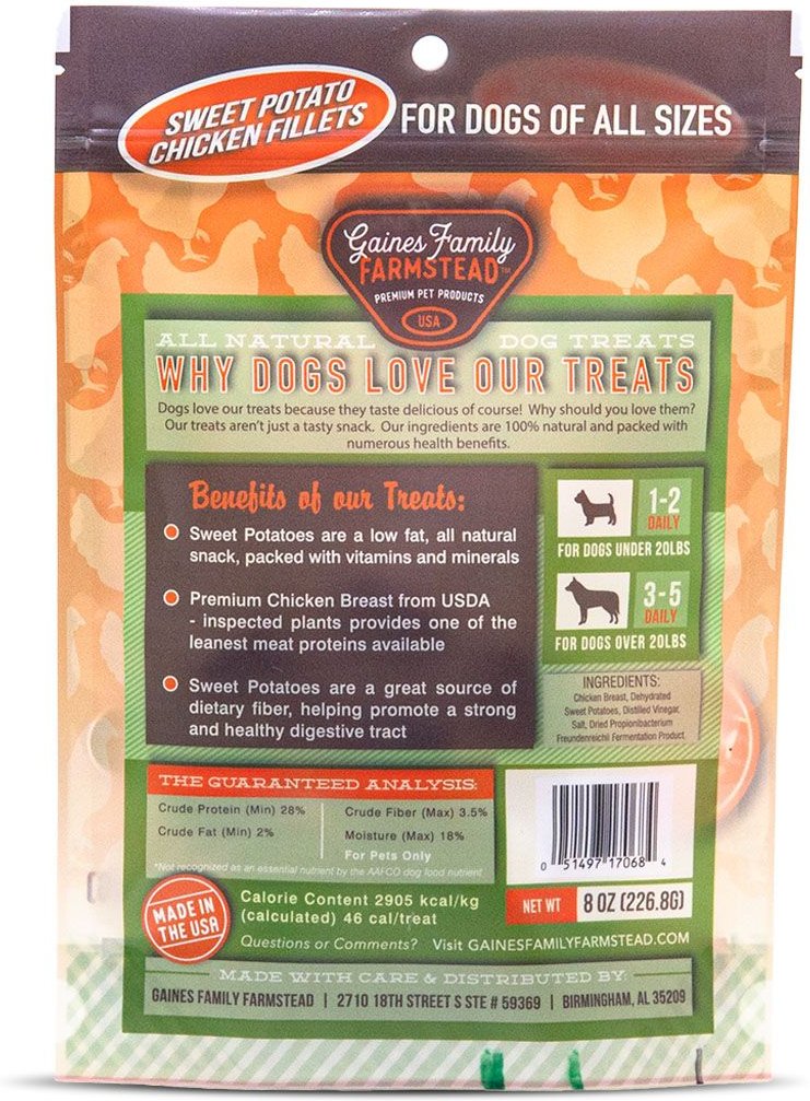 Gaines Family Farmstead Sweet Potato and Chicken Fillets Grain-Free Dog Treats， 8-oz bag