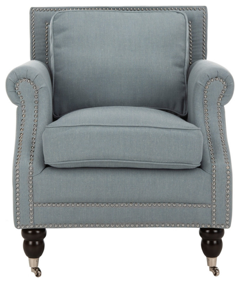 Ray Club Chair With Silver Nail Heads Seaside Blue   Traditional   Armchairs And Accent Chairs   by AED Luxury Home Decor  Houzz