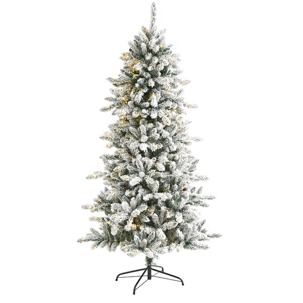 6.5' Flocked Livingston Fir Christmas Tree with 300 Clear Lights