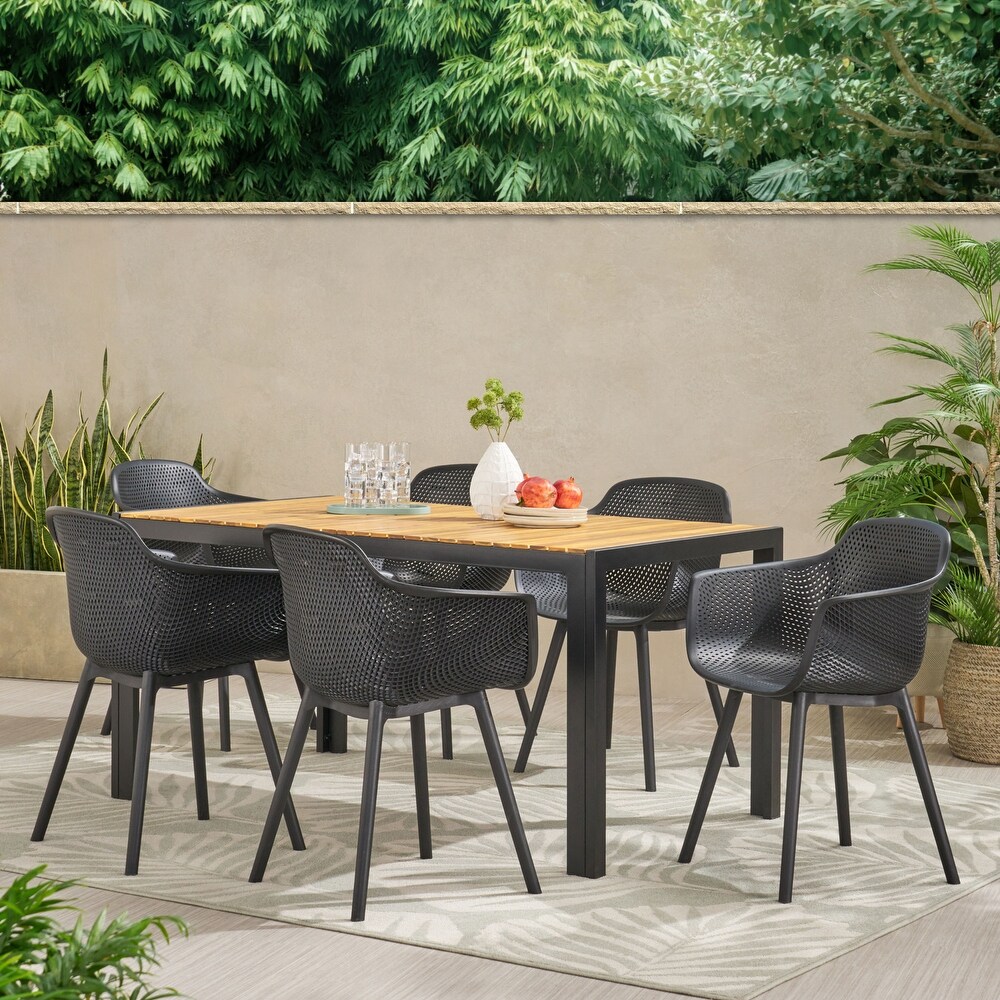 Flora Outdoor Wood and Resin Outdoor 7 Piece Dining Set by Christopher Knight Home