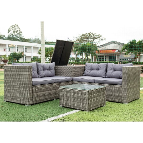 4 Piece Patio Sectional Wicker Rattan Outdoor Furniture Sofa Set - Overstock - 37256372