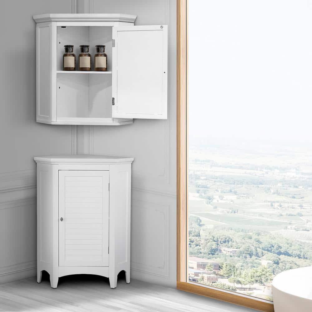 Teamson Home Simon 2434 in W x 17 in D x 32 in H Corner Bathroom Linen Storage Floor Cabinet with Shutter Door in White