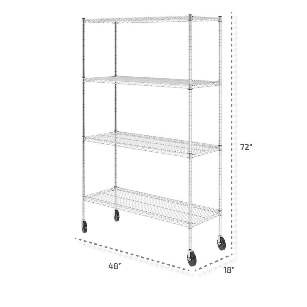 SafeRacks 72 in. H x 48 in. W x 18 in. D NSF 4-Tier Wire Chrome Shelving Rack with Wheels WS-481872-ZW4