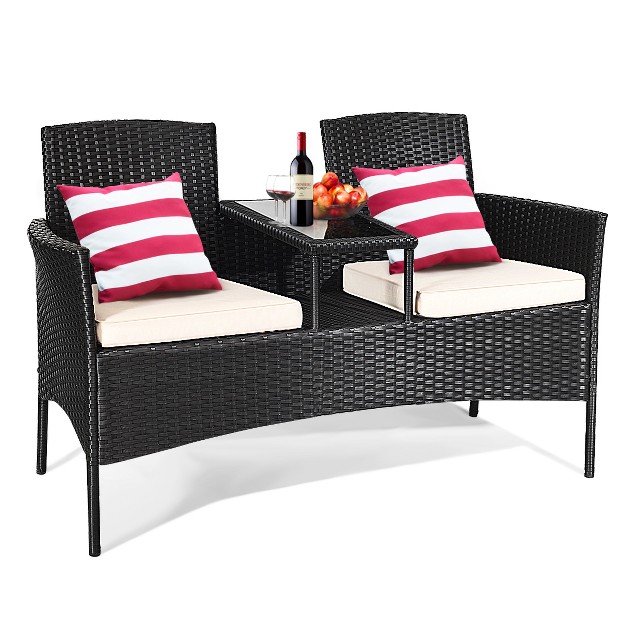 Tangkula Outdoor Conversation Furniture Set Rattan Wicker Loveseat Sofa Chair