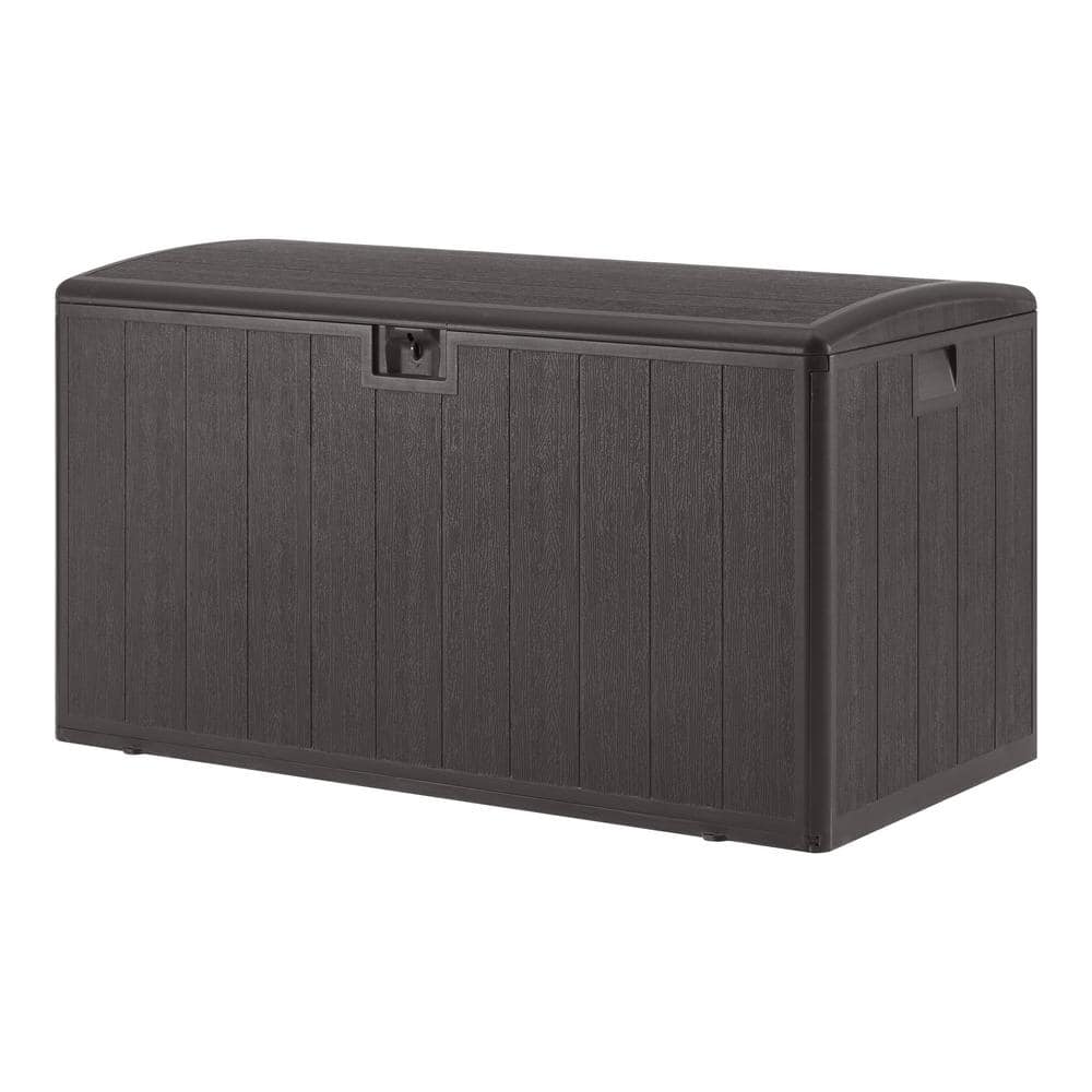 Hampton Bay HBDB130WLJ-GS 130 Gal. Brown Resin Wood Look Outdoor Storage Deck Box with Lockable Lid