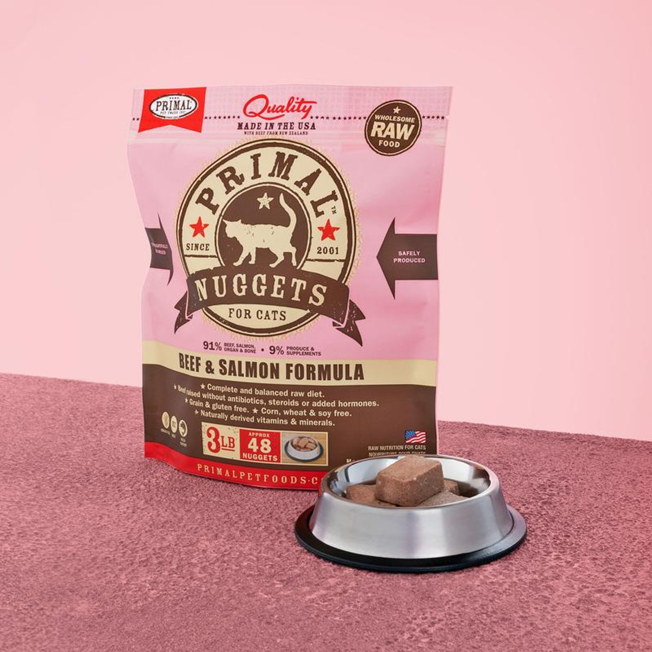 Primal Cat Raw Frozen Nuggets Beef and Salmon， 3lb