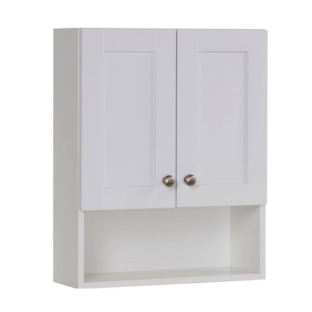 Glacier Bay Del Mar 20.5 in. W x 7.5 in. D x 25.6 in. H Surface-Mount Bathroom Storage Wall Cabinet in White DMOJ21COM-W