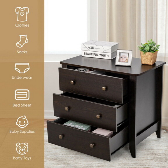 Costway 82901567 3 Drawer Dresser Chest of Drawers...