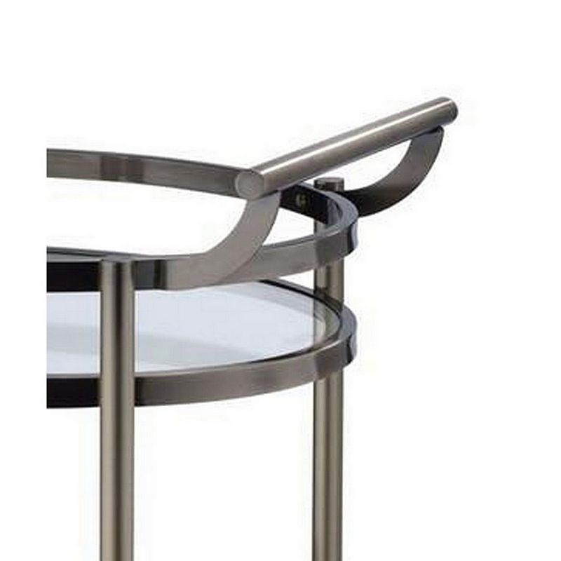 Oval Metal Serving Cart， Clear Glass and Black Nickel