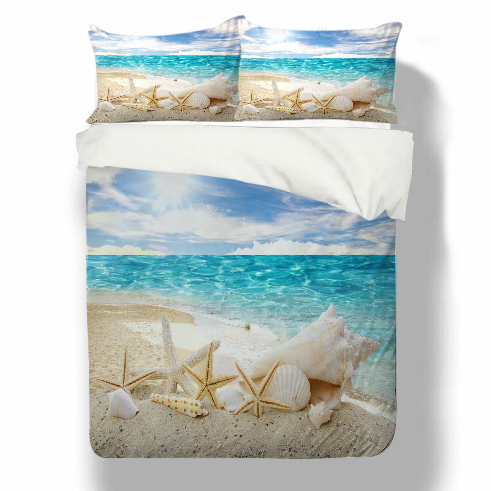 Home Bedding Set 2/3pcs Bed Set with Cloth Bag Seaside Beauty 3D Bedding Set Duvet Cover Set Soft ，California King (98