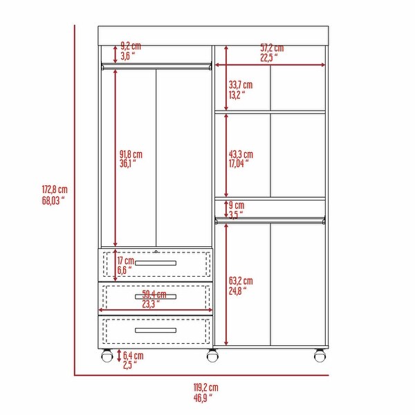 3-Drawer 4-Door Rectangle Armoire， Easy Assemble - - 37938222