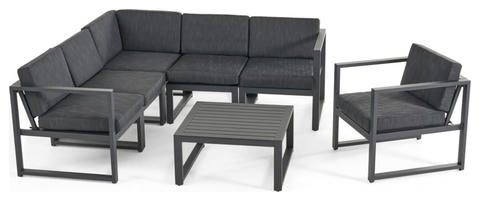 Quick Outdoor Aluminum 6 Seater Sofa Set   Transitional   Outdoor Lounge Sets   by GDFStudio  Houzz