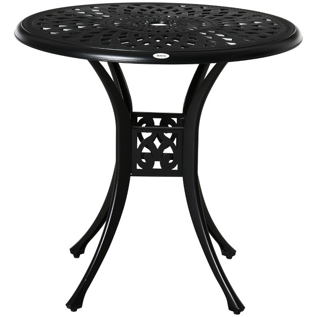 Round Patio Dining Table With Umbrella Hole Antique Cast Aluminum Outdoor Bistro Table Black