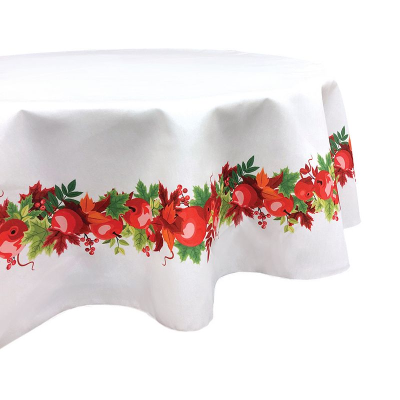 Round Tablecloth， 100% Polyester， 70 Round， Autumn Apple Harvest Garland