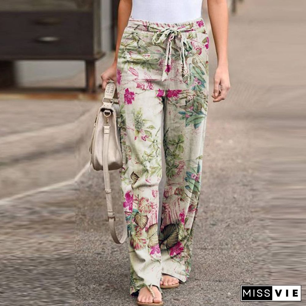 Women's Fashionable New Printed Cotton and Linen Casual and Comfortable Pants