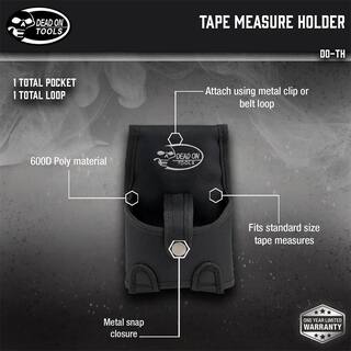 DEAD ON TOOLS Tape Measure Pouch Holder in Black with Dual Fastening System and Locking Strap with Snap DO-TH