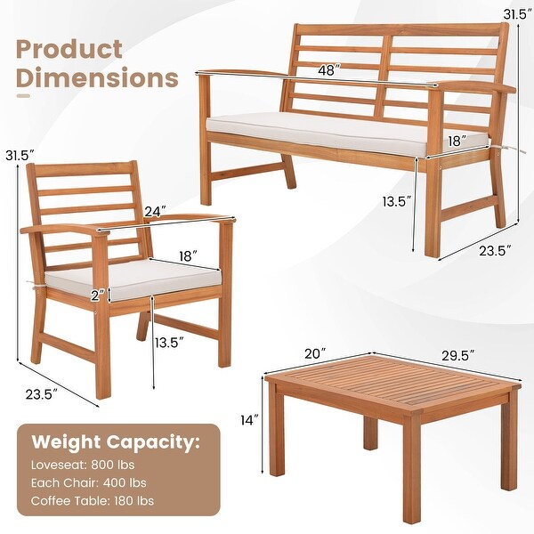 Gymax 4PCS Outdoor Furniture Set w/ Soft Seat Cushions Stable Acacia