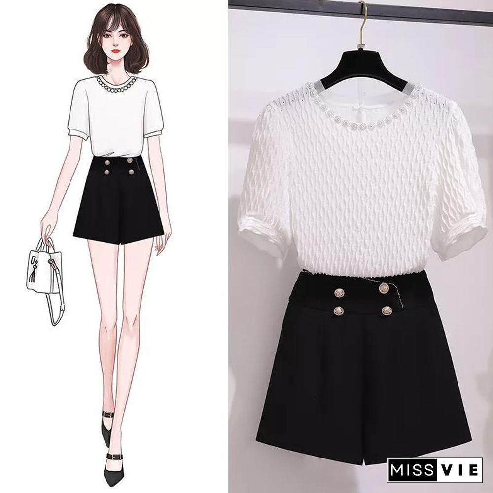 Round Collar Tee+Fashion Shorts P14414