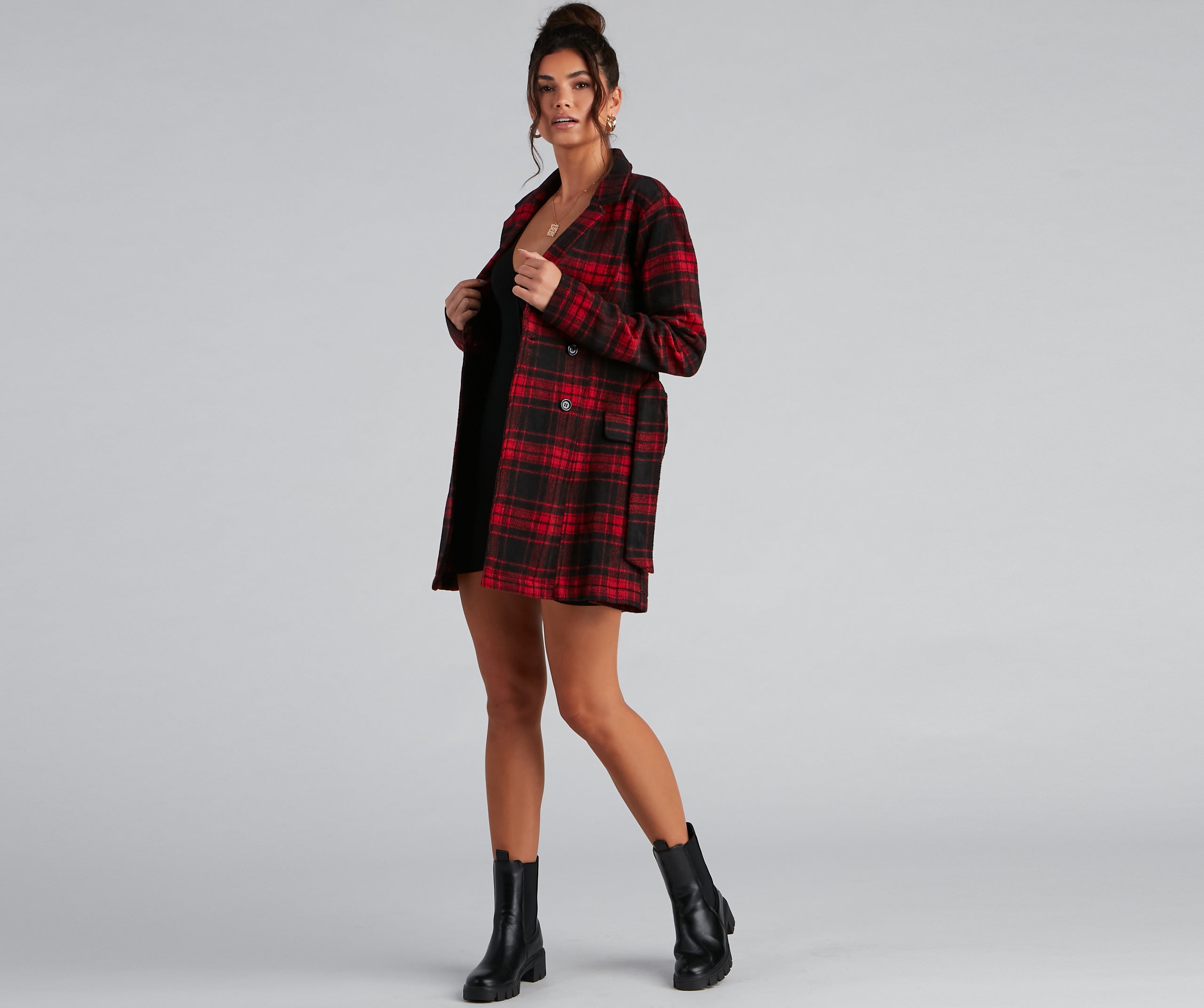 Timeless Chic Plaid Belted Faux Wool Jacket