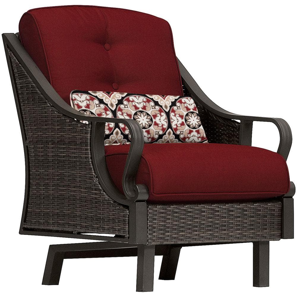 Hanover Ventura 4-Piece All-Weather Wicker Patio Seating Set with Crimson Red Cushions, 4-Pillows, Coffee Table VENTURA4PC-RED