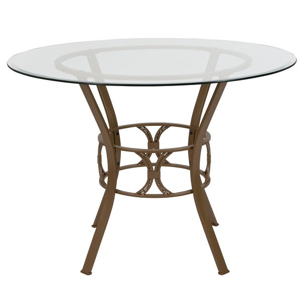 42'' Round Glass Dining Table with Crescent Style Metal Frame