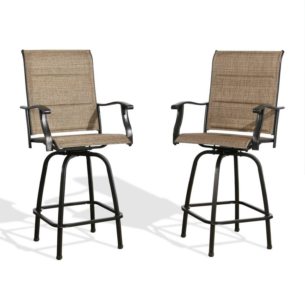 ULAX FURNITURE Swivel Metal Mesh Sling Outdoor Bar Stools with Padded Quick-Drying Foam (2-Pack) HD-970223