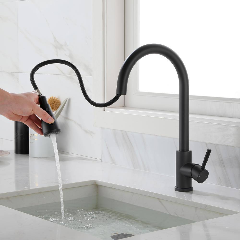 matrix decor Single Handle Pull Down Sprayer Kitchen Faucet with Spot Resistant in Matte Black MDTH4001MB