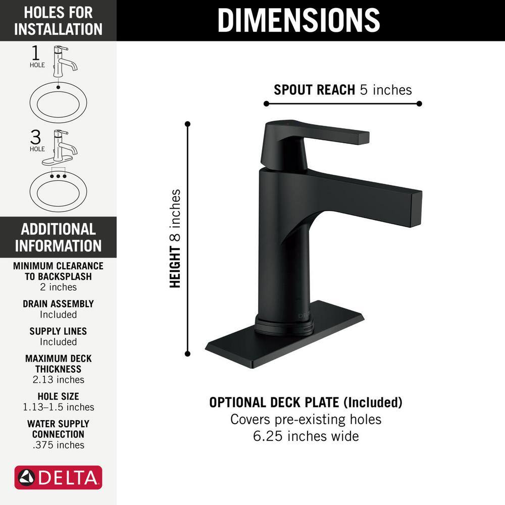 Delta Zura Single Hole Single-Handle Bathroom Faucet with Touch2O.xt Technology in Matte Black 574T-BL-DST