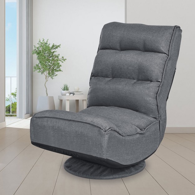 Costway Gaming Chair Fabric 6 position Folding Lazy Sofa 360 Degree Swivel Grey