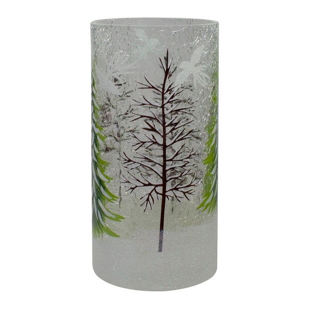 Hand Painted Christmas Pine Trees Flameless Glass Candle Holder