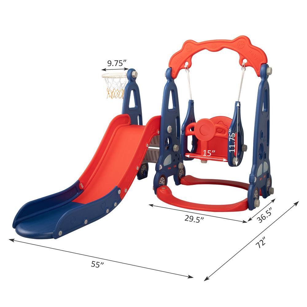 Nyeekoy 3 in 1 Kids Slide and Swing Set Toddler Climber Playset Indoor Outdoor Playground Blue Red TH17Y0822