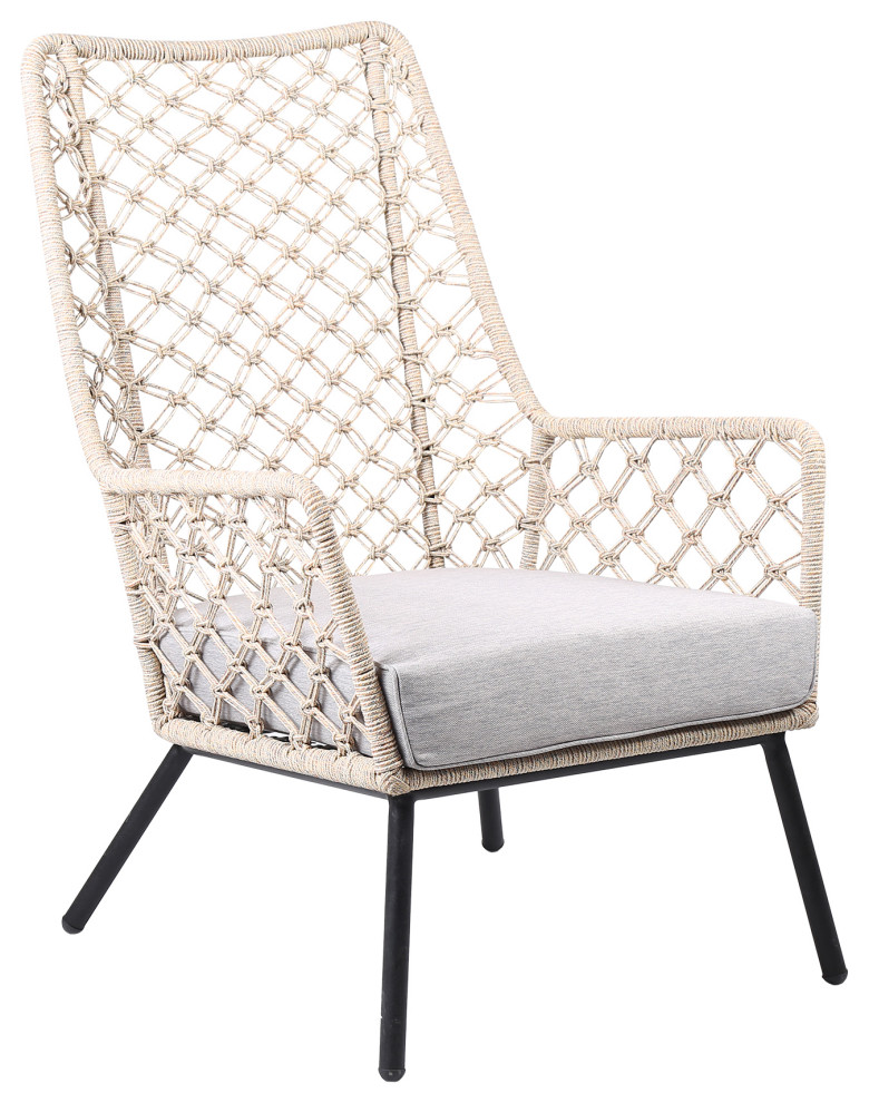 Benzara BM245726 Indoor Outdoor Lounge Chair Intricate Woven Lattice Back  Beige   Beach Style   Outdoor Lounge Chairs   by Uber Bazaar  Houzz