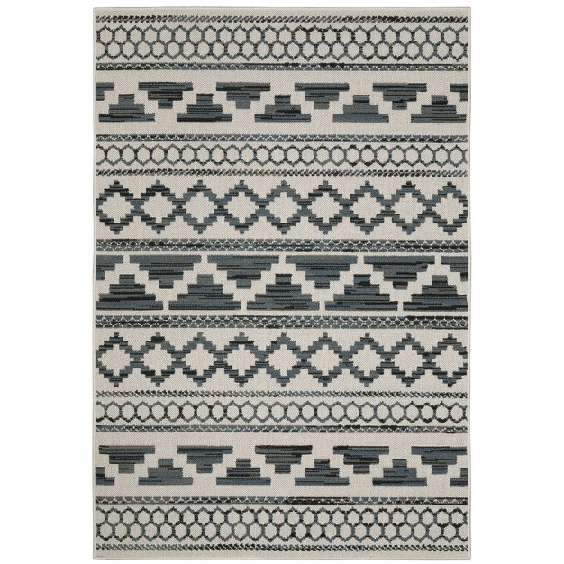 Trinity Geometric Patio Area Rug Beige blue Captiv8e Designs