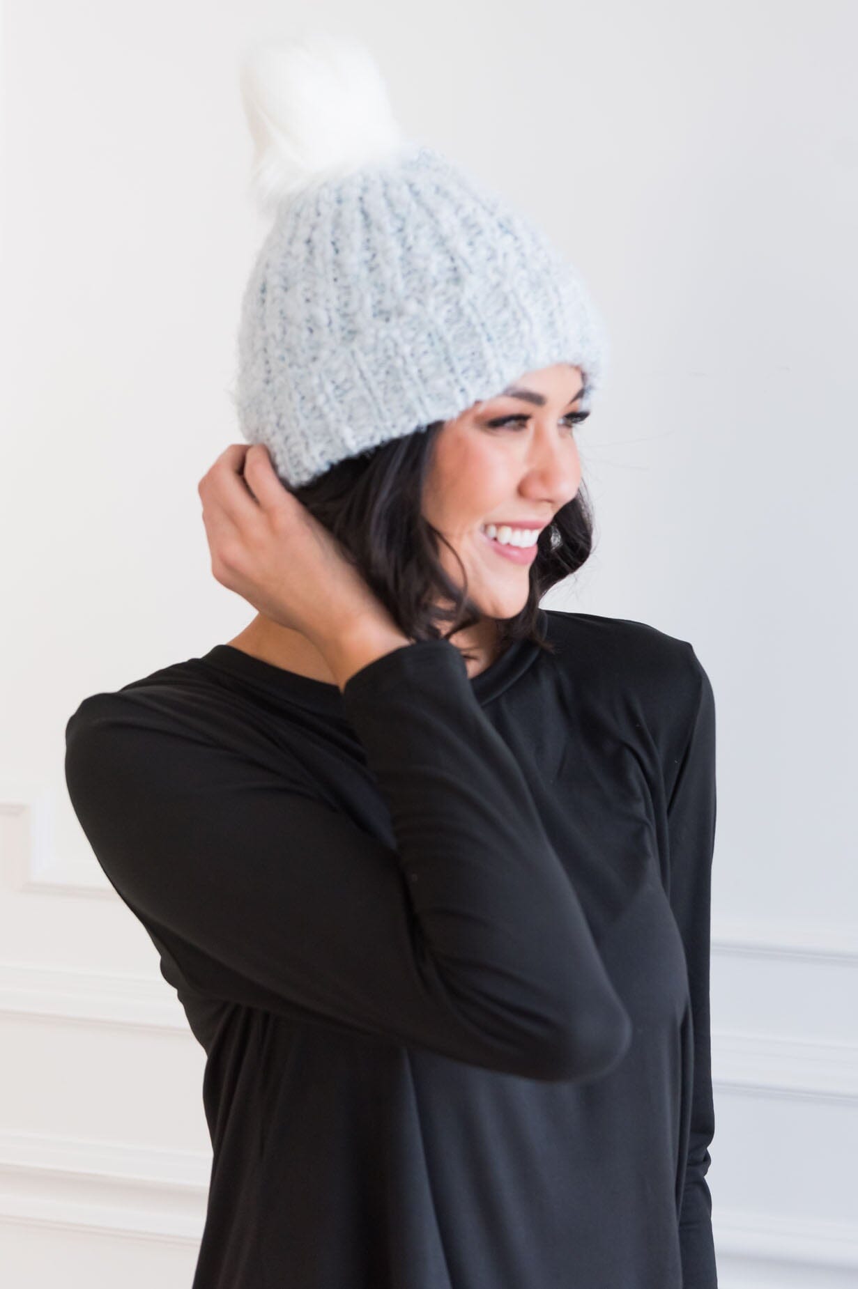 Snow Fall Fold Over Pom Pom Beanie