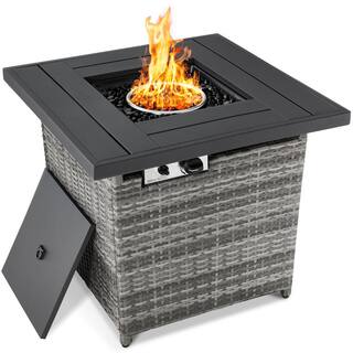 Best Choice Products 28 in. Ash Gray Square Wicker Outdoor Propane Gas Fire Pit Table w Faux Wood Tabletop SKY5672